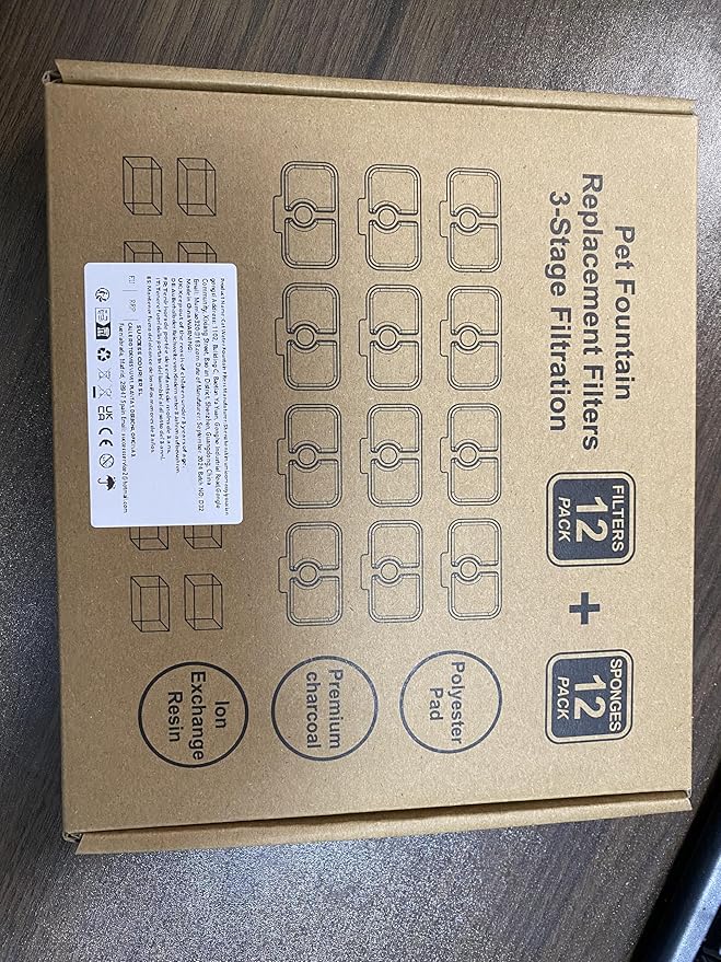 24 Pcs Replacement Filters for Dockstream Cat Water Fountain PLWF105/PLWF115/PLWF005, 12 Pack Pet Water Fountain Filters with 12 Pack Pre-Filter Sponges