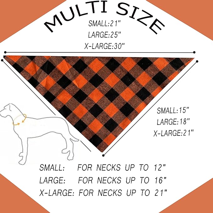 Realeaf Fall Halloween Dog Bandanas 2 Pack, Orange Plaid Pet Scarf for Boy and Girl, Premium Durable Fabric, Holiday Thanksgiving Bandana for Large and Extra Large Dogs (X-Large)