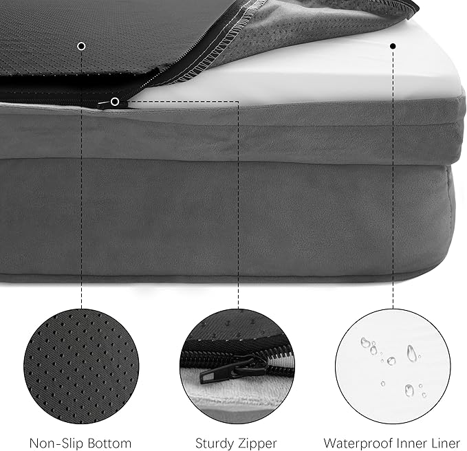 Orthopedic Dog Bed with Sides - Dog Sofa Beds for Large Dogs, Supportive Foam Pet Couch Bed with Washable Removable Cover, Waterproof Lining and Non-Slip Bottom, Grey - L