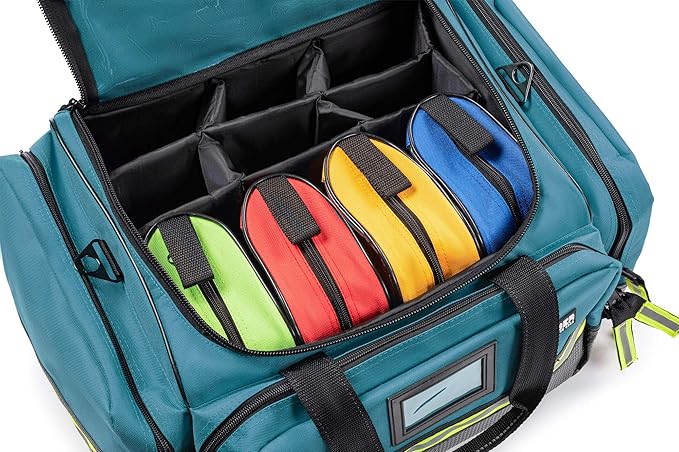 Scherber Fully-Stocked First Responder Professional Advanced EMT/EMS Trauma Kit | HSA/FSA Approved | Reflective Bag w/10+ Compartments, Zippered Pockets & 250+ First Aid Supplies (Blue)