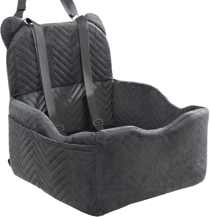 Dog Car Seat Booster with Waterproof Cover, Memory Foam, Small/Medium Dog Bed for Car Back Seat for Travel, 2 Safety Belt