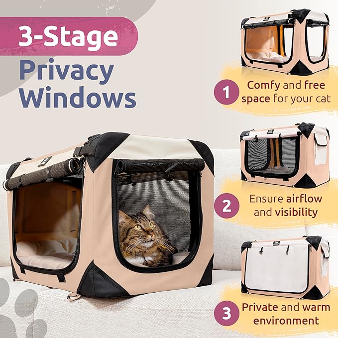 Large Cat Carrier on Wheels & Dog Carrier for 2 Cats or Medium Dog. Rolling, Soft Sided Pet Carrier for Travel. Collapsible, Portable Cat Bag with Soft Bed, Top & Side Loading, Locking Zippers