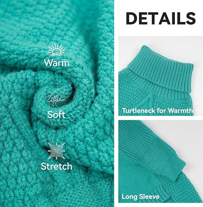 cyeollo Warm Fleece Dog Sweater, Tureleneck Sweatershirt for Small Boy & Girl Dogs Pullover Doggy Clothes in Cold Weather Stretchy Fall Winter Pet Outfit Puppy Coat, Aqua Green M