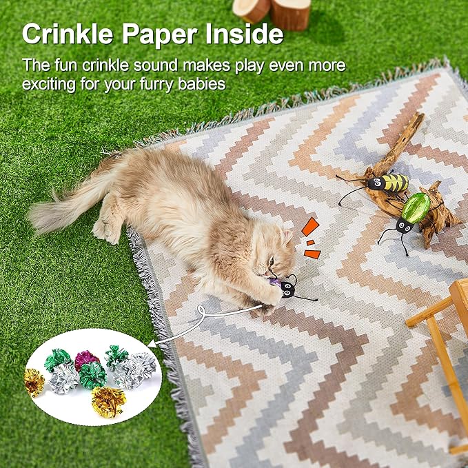 Potaroma Realistic Bug Catnip Cat Toys Crinkly Sound, Durable Kitten Bite Interactive Kicker Toys for Indoor Exercise 3.5 Inches