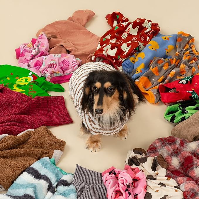 Fitwarm 2 Pack Striped Fleece Dog Sweater, Warm Winter Clothes for Small Dogs Boy Girl, Fuzzy Pet Outfit, White, Brown, XXL