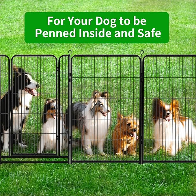 Dog Playpen Outdoor Extra Wide 12 Piece Panels Heavy Duty Dog Fence 47" Height Anti-Rust with Doors Portable for RV Camping Yard, Total 32FT, 79 Sq.ft, Snowy Black