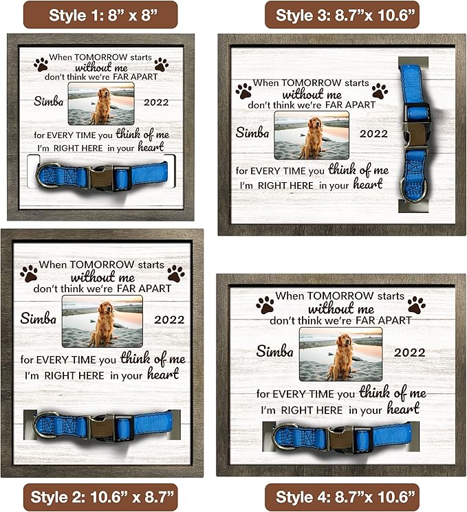 Customized Dog Collar Frame Memorial Pet Loss Sign for Dogs Lovers Gifts Pet Wood Memorial for Tabletops Someone Who Lost A Pet Keepsake Picture Frame Sympathy Gifts Funerary Decor Wall Items