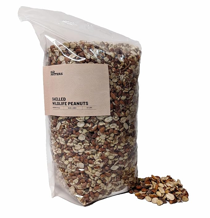 Old Potters Wildlife Shelled Peanuts, 10 lbs for Birds, Squirrels, and Wildlife. USA Grown Non-GMO, Organic Small Farm, Raw Shelled Peanuts. Wildlife Grade.