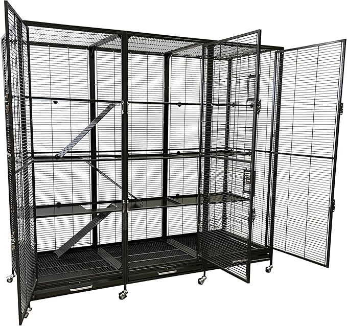 Borneo Small Animal Cage - for Sugar Gliders, Squirrels, Marmosets & Other Small Pets (Cage + Add-On + Shelf & Ladder Set + Expander Set)