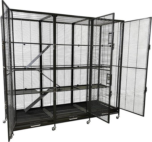 Borneo Small Animal Cage - for Sugar Gliders, Squirrels, Marmosets & Other Small Pets (Cage + Add-On + Shelf & Ladder Set + Expander Set)