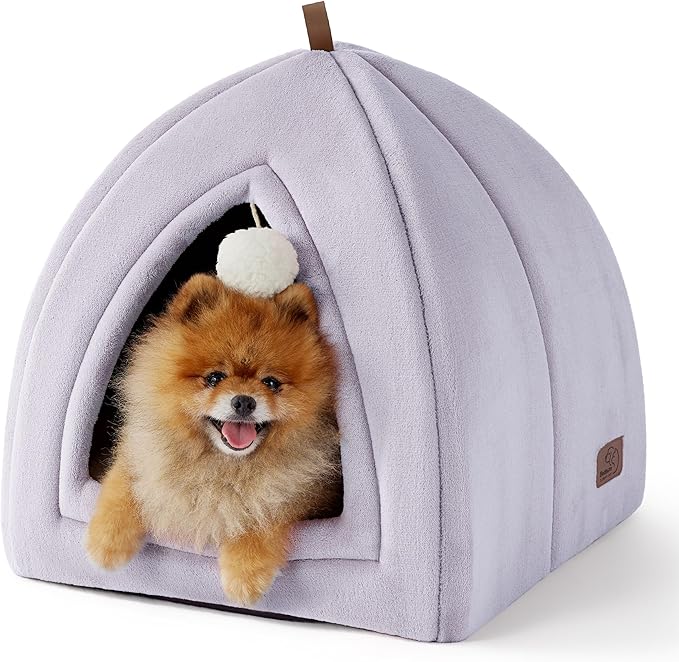 Bedsure Cat Beds for Indoor - 2 in 1 Cat Cave House Tent for Kittens and Small Pets with Removable Washable Cushioned Pillow, Foldable Kitten Hideaway with Non-Slip Bottom, Purple, 17.3 inches