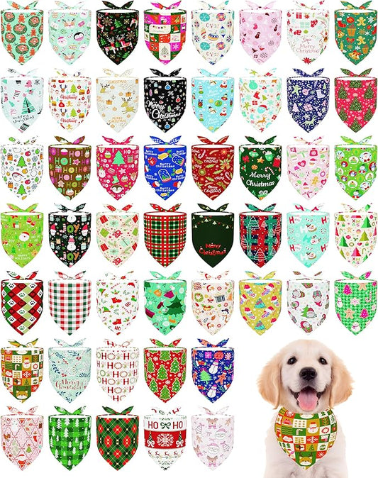 PET SHOW 100 Pack Christmas Dog Bandanas Bulk for Small Medium Dogs No Stitch Scarves Xmas Triangle Bibs Kerchief Set Pet Girl Boy Holiday Party Grooming Accessories, M