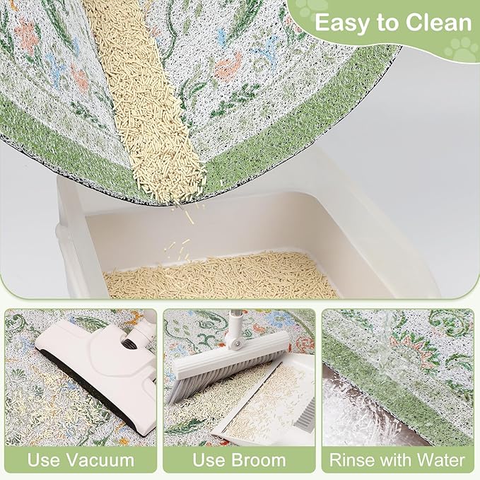 Bienbee Cat Litter Mat, 24" x 15" Litter Box Mat Rug with Non-Slip Bottom,Easy to Clean Cat Supplies Essentials for Indoor Kitty Kitten Floor, Bean-Green M