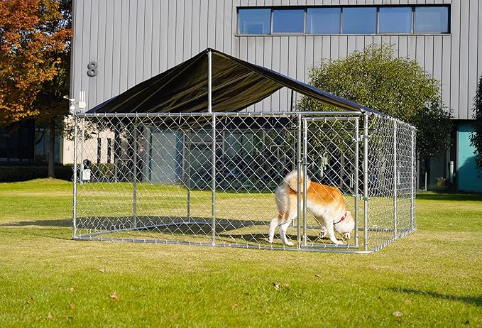 Outdoor Dog Enclosure Heavy Duty Dog Kennel House Mesh Dog Big Cage Pet Kennel Steel Fence with Secure Lock(9.84'x 9.84')
