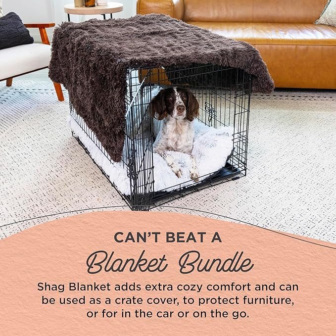 Best Friends by Sheri Bundle Set The Original Calming Shag Donut Cuddler Cat and Dog Bed + Pet Throw Blanket, Dark Chocolate, Large, 36x36