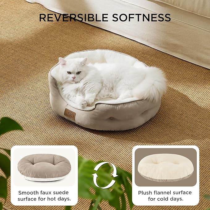 Bedsure Dog Beds for Small Dogs - Round Cat Beds for Indoor Cats, Washable Pet Bed for Puppy and Kitten with Slip-Resistant Bottom, 20 Inches, Camel