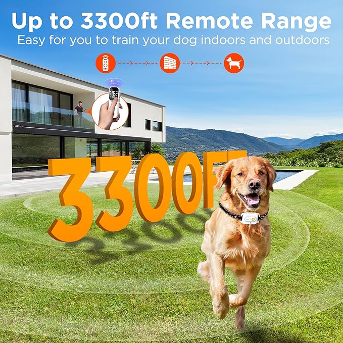Dog Shock Collar,3300FT Dog Training Collar with Remote,IPX7 Waterproof Rechargeable Dog e-Collar with Beep,Vibration,Safe Shock,LED Light, Shock Lock for Small,Medium,Large Dogs (8-150 lbs)