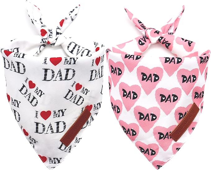 Realeaf Fathers Day Dog Bandanas 2 Pack, Reversible I Love My Dad Pet Scarf for Boy and Girl, Premium Durable Fabric, Bandana for Small Medium Large and Extra Large Dogs (X-Large)