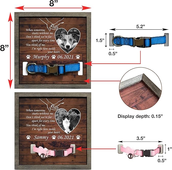 Customized Dog Collar Memorial Picture Frame Wooden Bereavement Gift Sympathy Home Wall Art Decoration Pet Loss Sign Personalized Memorial Cat Dog Frames Deceased Pet In Loving Memory Keepsake