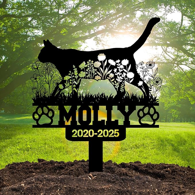 Custom Cat Grave Marker Outdoor, Personalized Pet Headstone for Garden or Cemetery Use, Pet Grave Markers Cat Memorial Stone in Sizes