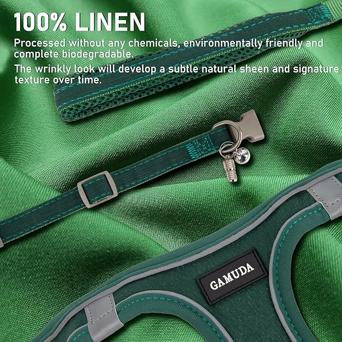 GAMUDA Small Pet Harness Collar and Leash Set, Step in No Chock No Pull Linen Fabric Soft Mesh Dog Vest Harnesses Reflective for Dogs Puppy Cats Kitten Rabbit (Green, XL)