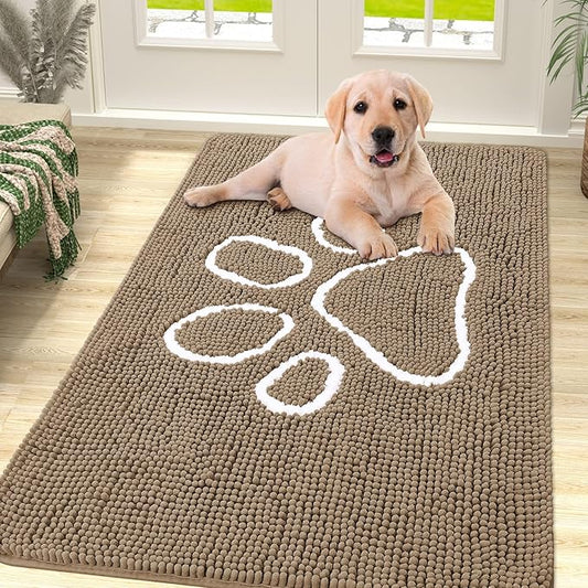 Smiry Dog Door Mat for Muddy Paws, Absorbent Dirt Trapper Non Slip Quick Dry Washable Chenille Mat for Mud Dogs, Entry Rug for Indoor and Outdoor (47x32 Inches, Camel)
