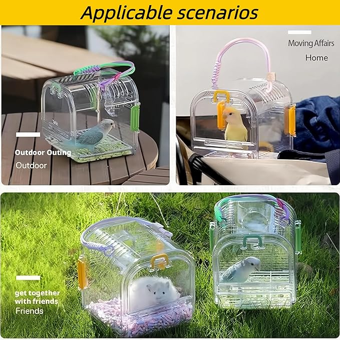 Small Bird Travel Cage Carrier,Portable Plastic Bird Cages,Portable Bird Carrier with Clear Acrylic Design, Travel Cage with Cover, Indoor Outdoor Use (Purple)