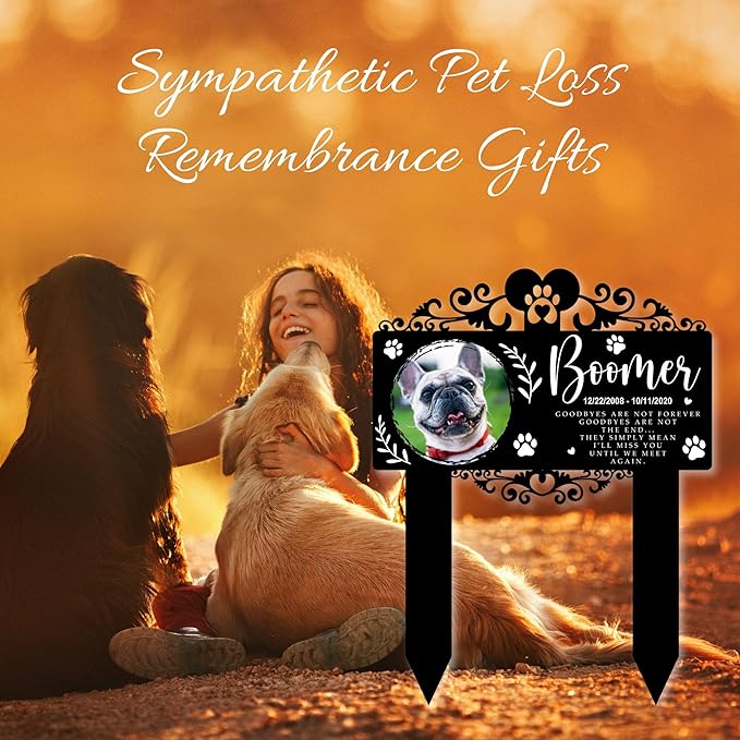 Custom Pet Grave Markers Dog | Custom Pet Headstones for Dogs | Best Gifts to Remember Your Four-Legged Companions | Personalized Grave Marker for Furry Friends with Wreath Photo Frame