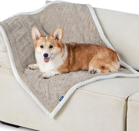 Bedsure Waterproof Dog Blankets for Medium Dogs - Pet Blanket for Couch Protector Washable, Jacquard Coral Fleece Cat Throw Blanket, Soft Plush Reversible Furniture Protection, 30"x40", Pale Oak