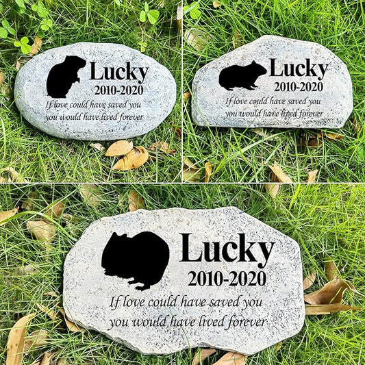 Zatanmulo Personalized Pet Memorial Stone, Garden Memorial Stone Personalized, Guinea Pig Headstone, Hamster Tombstone, Memorial Plaque Outdoor, Garden Stepping Stone (Guinea Pig)