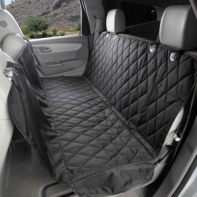 4Knines Dog Backseat Cover with Hammock for Cars, SUVs, and Trucks – Waterproof Layers, Nonslip Seat Protector, Durable Nylon Clips, K9 Shield with Heavy Duty Thread, (Regular, Black)