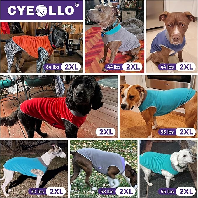 cyeollo 2 Pack Dog Sweater Fleece Vest Pullover Pet Sweatshirt Reflective Lightweight Dog Clothes for Large Dogs Boy Girl Pet Apparel Teal & Grey, XXXL