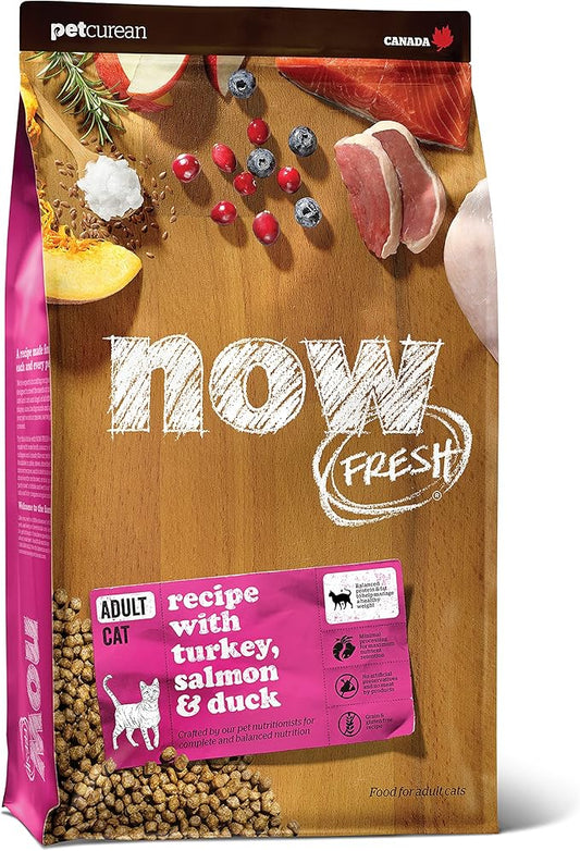 Now Fresh Grain-Free Dry Cat Food with Turkey, Salmon & Duck, Healthy Kibble for Adults Made with Real Meat & Fish, Chicken-Free, with Pumpkin & Probiotics for Sensitive Stomachs, 3 lb Bag