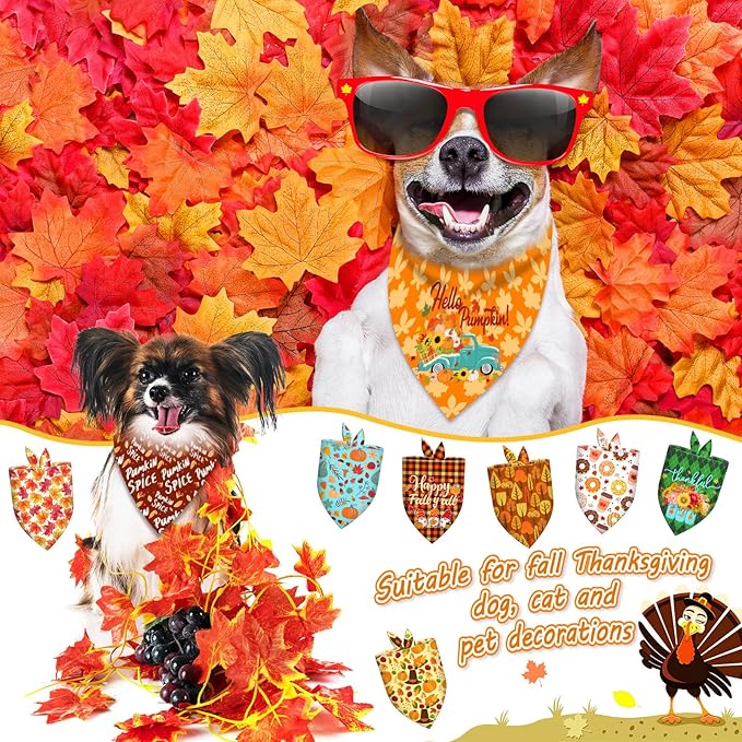 30 Pcs Fall Dog Bandanas Bulk Adjustable Dog Scarves Pumpkin Turkey Puppy Bandanas Autumn Pet Neckerchief Washable Thanksgiving Holiday Bandana for Small Medium Large Dog Pet Grooming Accessories