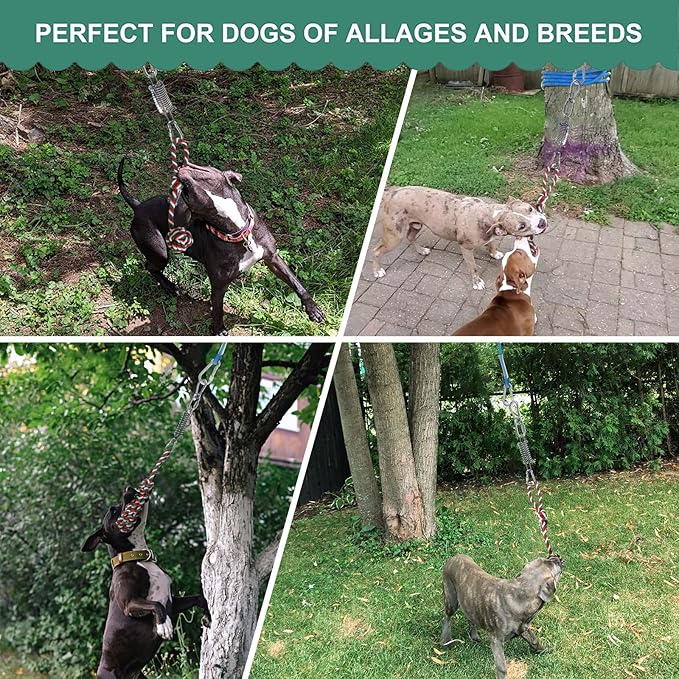 HOPET Dog Outdoor Bungee Solo Hanging Toy, Tether Tug of War Toys for Pitbull Small Large Aggressive Chewers Dogs to Exercise, Durable Interactive Tug Toy, Dog Rope Toys