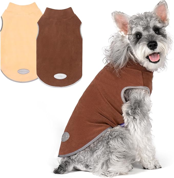 cyeollo Fleece Dog Sweater Vest, Reflective Dog Sweatshirt Pullover Pet Jacket for Small Medium Large Dogs Clothes Boy Girl Pets, Brown & Khaki L