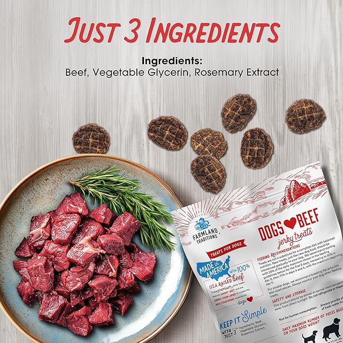 Farmland Traditions Dogs Love Beef Jerky Dog Treats with Only 4 Ingredients and No Fillers, 2.5 Pound Bag