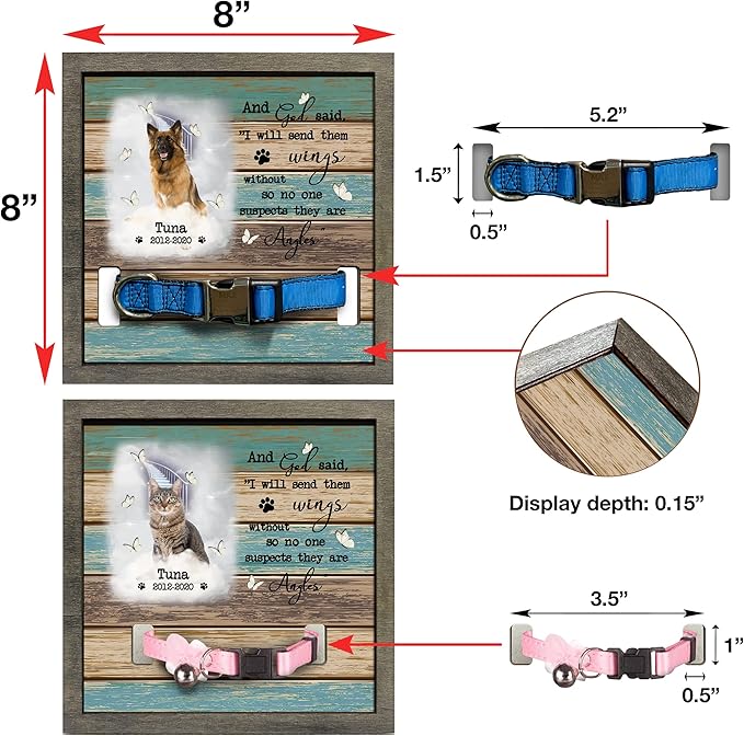 Personalized Memory Dog Picture Frame Pet Memorial Frames for Dogs Wood Pet Collar Memorial Puppy Pet Loss Gifts Dog Remembrance Bereavement Gifts Natural Wood Frame for Loss of Dog Keepsake