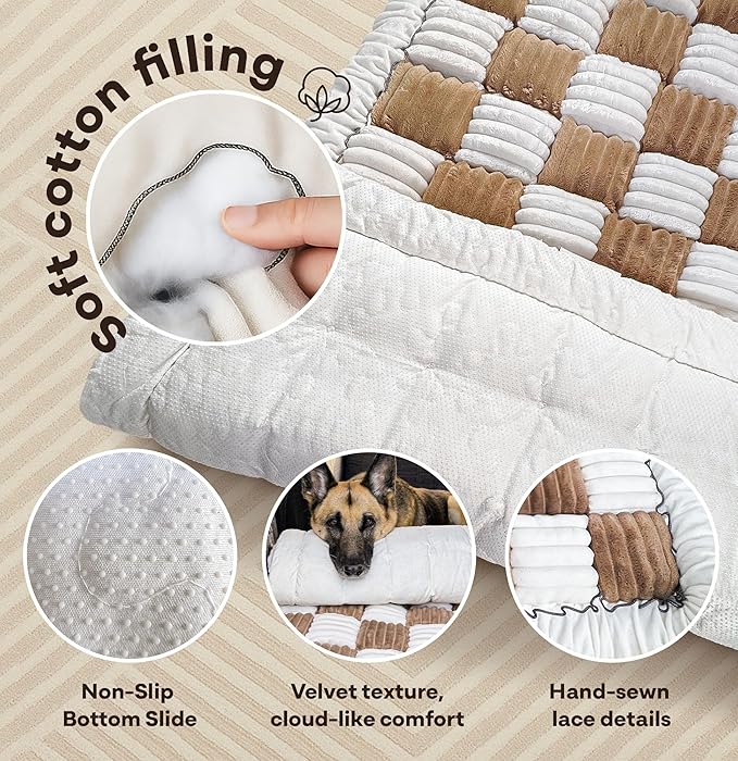 APetsPlanet Dog Bed for Car Back Seat Extender - Non-Slip Backseat Cushion for Dogs - Travel Plush Pet Mat Topper for Cars, Trucks, SUVs - Machine Washable Pad Blanket - Brown Plaid, 54" x 24.8"