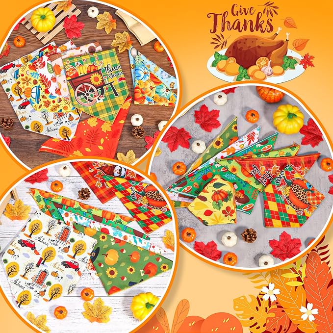 120 Pcs Fall Dog Bandanas Bulk Adjustable Dog Scarves Pumpkin Puppy Bandanas Autumn Pet Neckerchief Washable Holiday Fall Bandana for Small Medium Large Dog Pet Grooming Accessories