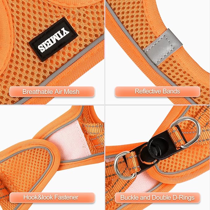 YIMEIS Dog Harness and Leash Set, No Pull Soft Mesh Pet Harness, Reflective Adjustable Puppy Vest for Small Medium Large Dogs, Cats (Orange01, Medium (Pack of 1)