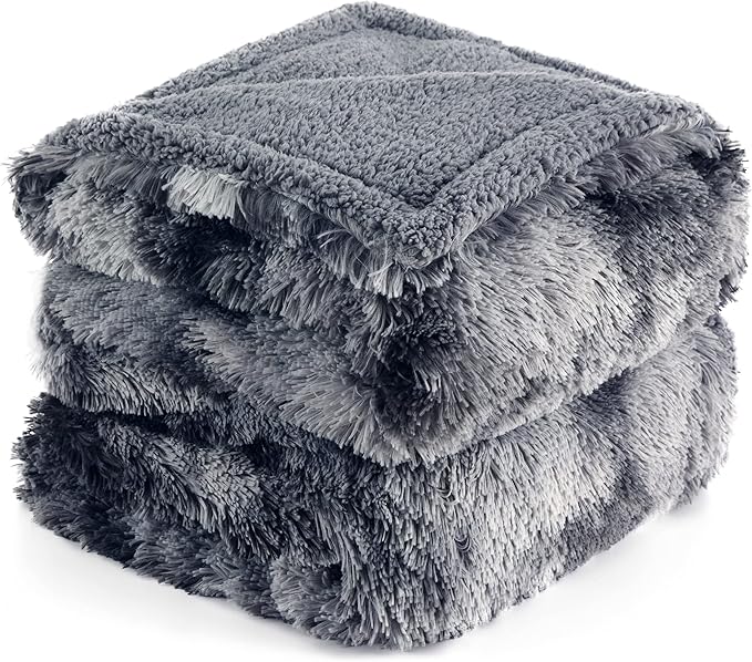 Bedsure Waterproof Dog Blankets for Large Dogs - Cat Blanket for Bed Couch Protector Washable Long Faux Fur, Calming Soft Reversible Throw Furniture Protection for Puppy Pet, 60"x80", Tie-dye Grey