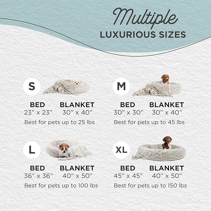 Best Friends by Sheri Bundle Set The Original Calming Lux Donut Cuddler Cat and Dog Bed + Pet Throw Blanket, Gray, Extra Large, 45x45