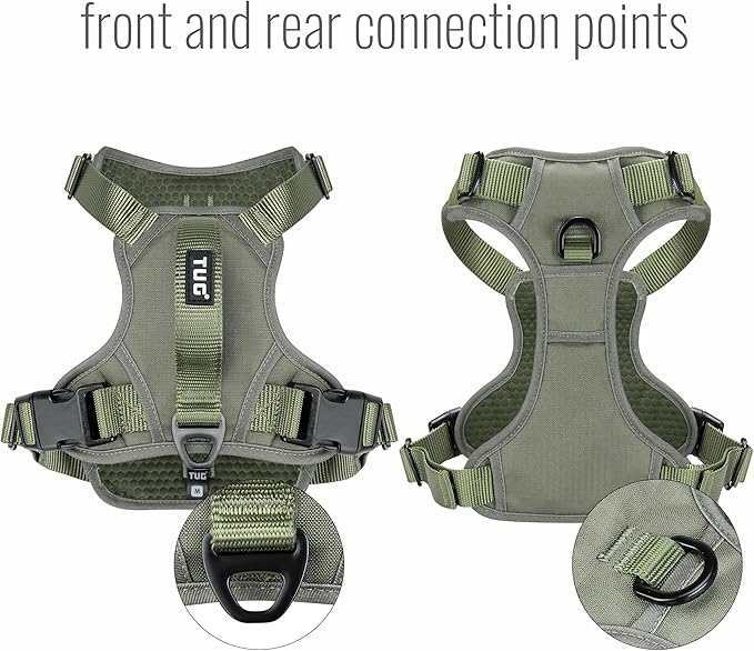 TUG Dog Harness with 2 Leash Connection Points | Adjustable, Padded, Lightweight | Handle on Back | No-Pull Front Clip (Medium, Green)