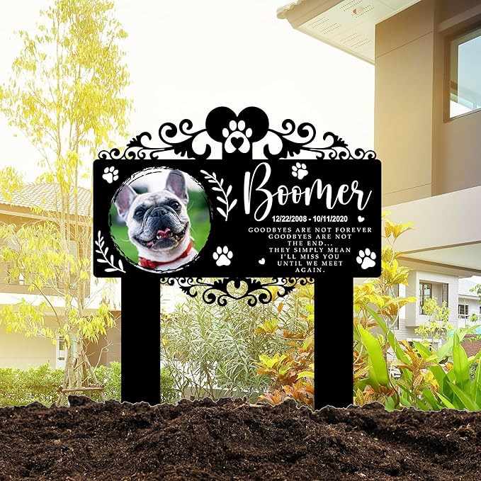 Custom Pet Grave Markers Dog | Custom Pet Headstones for Dogs | Best Gifts to Remember Your Four-Legged Companions | Personalized Grave Marker for Furry Friends with Wreath Photo Frame
