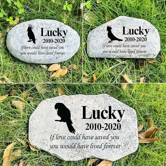 Zatanmulo Personalized Pet Memorial Stone, Garden Memorial Stone Personalized, Parrot Headstone, Parrot Tombstone, Memorial Plaque Outdoor, Garden Stepping Stone (Parrot)
