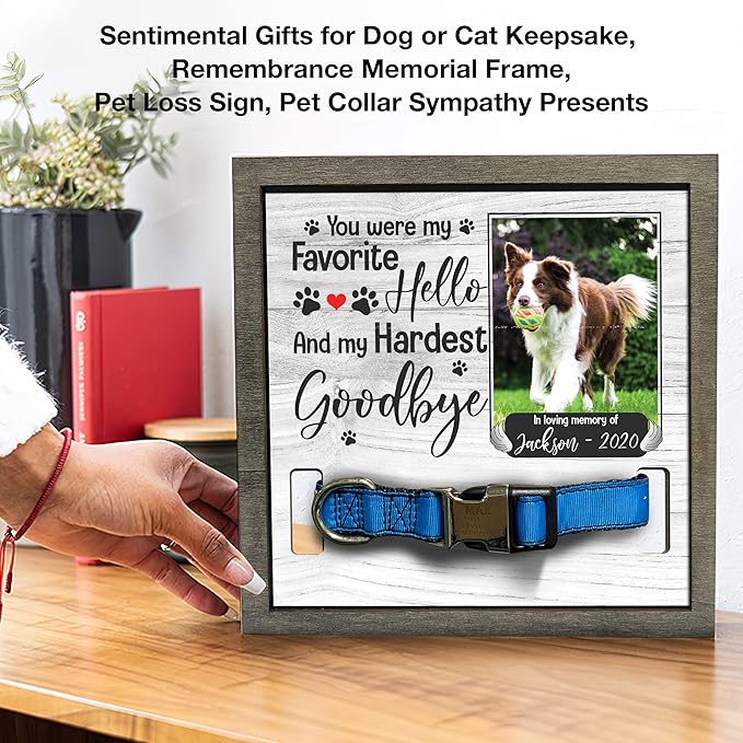 Bfi Gift Personalized Dogs Picture Frame Collar Keepsake Memorial Pet Frames Bereavement Gifts Wood Frame Deceased Dogs Gifts Grieving Pet Passing Away Picture Upload Meaningful Birthday Idea
