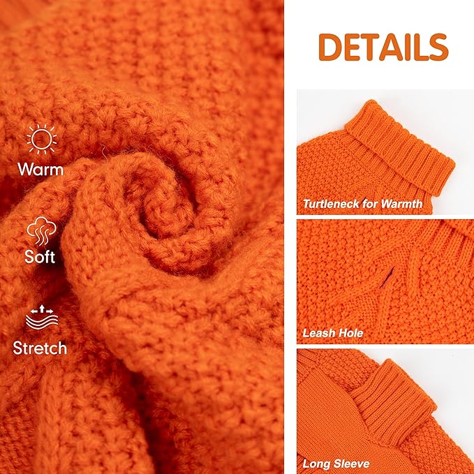 cyeollo Dog Sweater Pullover Turtleneck for Large Dogs, Classic Knitwear Fall Winter Cold Weather Pet Clothes Warm Pet Apparel Large Big Dog Sweaters, Orange 3XL