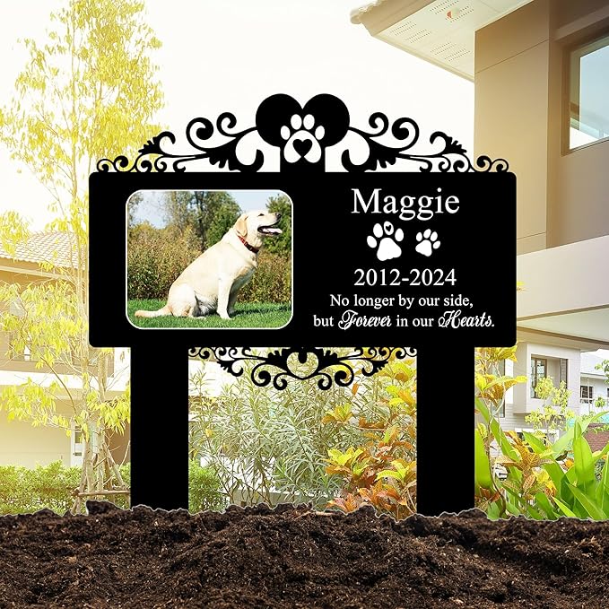 Custom Pet Grave Markers Dog Outdoor | Memorial Burial Markers for Your Furry Friend | Cross for Cemetery Grave Pet Headstones for Dogs | Custom Photo Resting Place Sign for Paw Companions