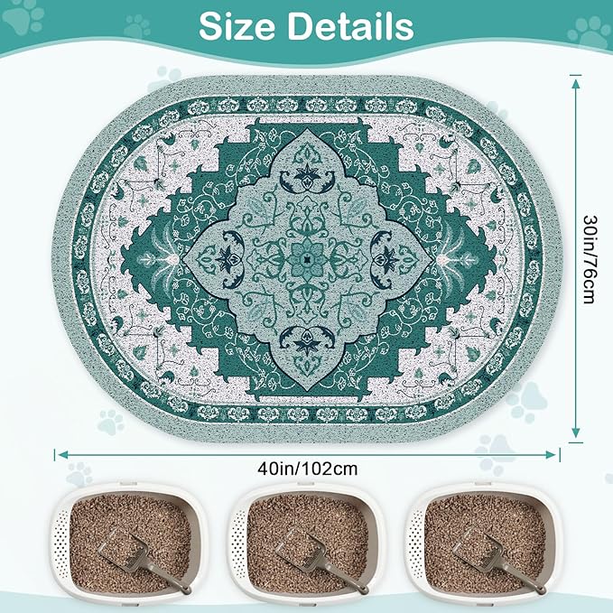 Bienbee Cat Litter Mat, 40" x 30" Jumbo Size Litter Box Mat Rug with Non-Slip Bottom, Easy to Clean Cat Supplies Accessories Essentials for Indoor Kitty Kitten Floor,Green XL